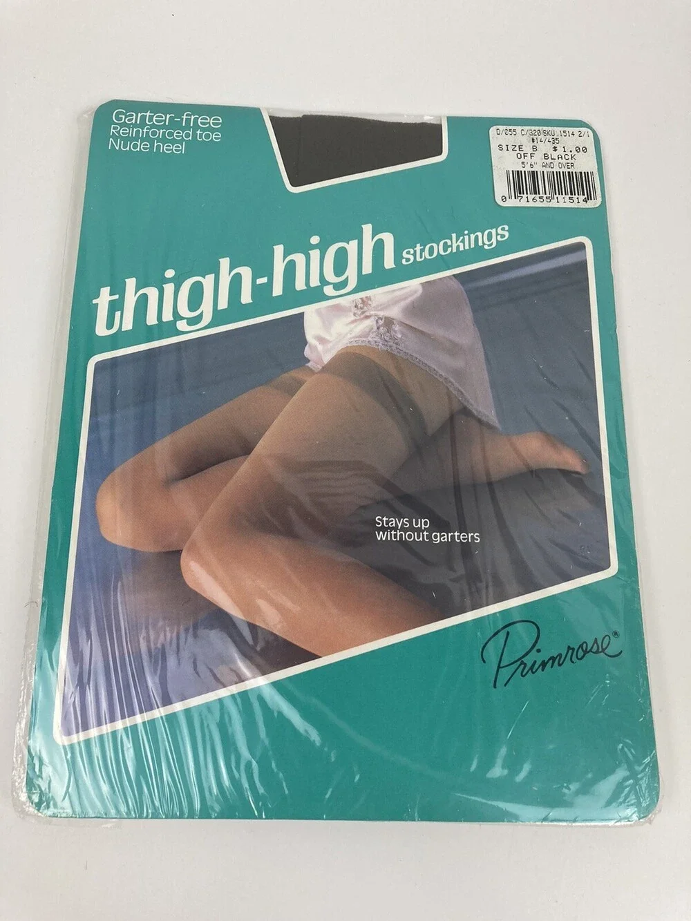 NOS VTG Woolworth Primrose Thigh High Off Black Pantyhose Stockings Sz B